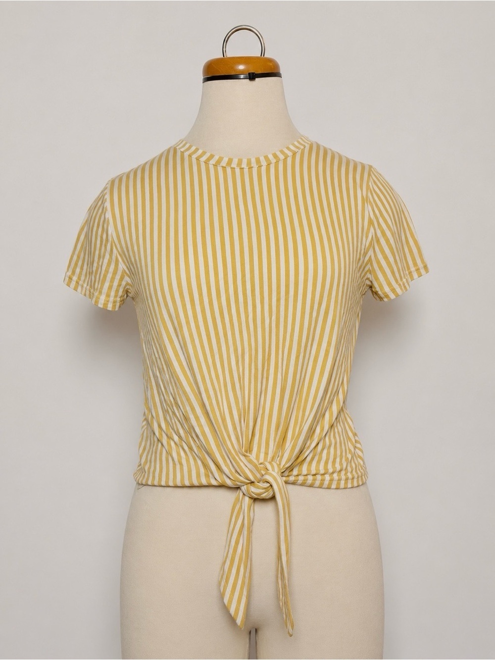 Twik Mustard Yellow & White Striped Tie Front Top | Size Small